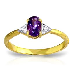 Genuine 0.46 ctw Amethyst & Diamond Ring Jewelry 14KT Yellow Gold - REF-22N5R