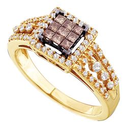 0.50 CTW Princess Cognac-brown Color Diamond Ring 14KT Yellow Gold - REF-57M2H