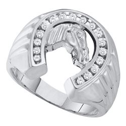 0.26 CTW Mens Diamond Horseshoe Ring 10KT White Gold - REF-33K8W