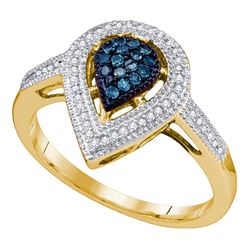 0.25 CTW Blue Color Diamond Teardrop Cluster Ring 10KT Yellow Gold - REF-30M2H