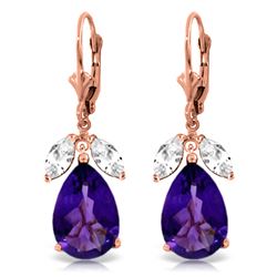 Genuine 13 ctw Amethyst & White Topaz Earrings Jewelry 14KT Rose Gold - REF-61H2X