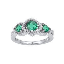 1.38 CTW Princess Created Emerald 3-stone Diamond Ring 10KT White Gold - REF-22M4H