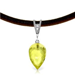 Genuine 9.01 ctw Lemon Quartz & Diamond Necklace Jewelry 14KT White Gold - REF-35X4M