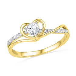 0.25 CTW Diamond Heart Love Promise Bridal Ring 10KT Yellow Gold - REF-28M4H