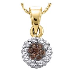 0.25 CTW Cognac-brown Color Flower Cluster Diamond Pendant 14k Yellow Gold - REF-19X4Y