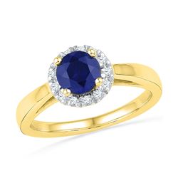 1.12 CTW Created Blue Sapphire Solitaire Ring 10KT Yellow Gold - REF-25W4K