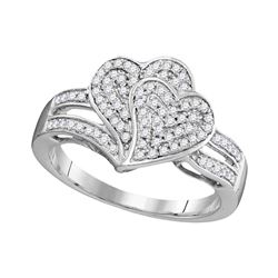 0.33 CTW Diamond Double Heart Cluster Ring 10KT White Gold - REF-26M9H