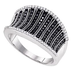 0.45 CTW Black Color Diamond Cocktail Concave Ring 10KT White Gold - REF-49M5H