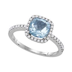 1.58 CTW Princess Aquamarine Solitaire Diamond Square Ring 14KT White Gold - REF-71M9H