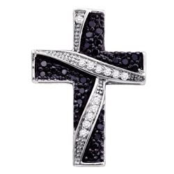 0.25 CTW Black Color Diamond Asymmetric Cross Pendant 10KT White Gold - REF-14Y9X