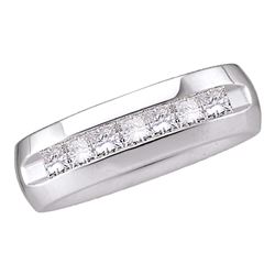 0.25 CTW Mens Princess Channel-set Diamond Wedding Ring 14KT White Gold - REF-75H2M