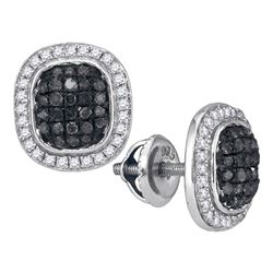 0.55 CTW Black Color Diamond Square Cluster Earrings 10KT White Gold - REF-32F9N