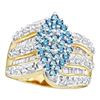 Image 1 : 1.02 CTW Blue Color Diamond Oval Cluster Ring 10KT Yellow Gold - REF-64N4F