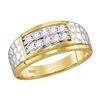 Image 1 : 0.55 CTW Mens Diamond Cluster Hammered Wedding Ring 10KT Two-tone Gold - REF-52M4H