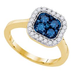 0.75 CTW Blue Color Diamond Square Cluster Ring 10KT Yellow Gold - REF-44X9Y