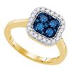 Image 1 : 0.75 CTW Blue Color Diamond Square Cluster Ring 10KT Yellow Gold - REF-44X9Y