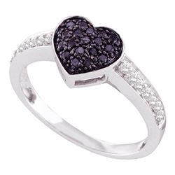 0.33 CTW Black Color Diamond Heart Cluster Ring 10KT White Gold - REF-25K4W