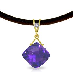 Genuine 8.76 ctw Amethyst & Diamond Necklace Jewelry 14KT Yellow Gold - REF-30Z6N