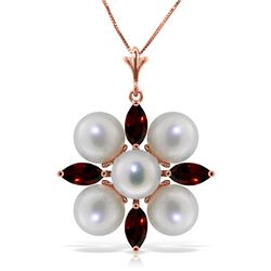 Genuine 6.3 ctw Garnet & Pearl Necklace Jewelry 14KT Rose Gold - REF-59F2Z