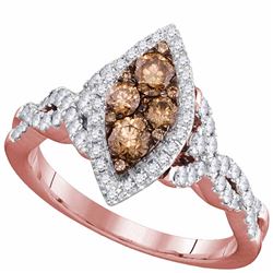 0.84 CTW Brown Diamond Oval Cluster Bridal Engagement Ring 14KT Rose Gold - REF-94W5K