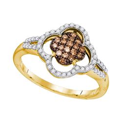 0.33 CTW Cognac-brown Color Diamond Cluster Ring 10KT Yellow Gold - REF-24M2H