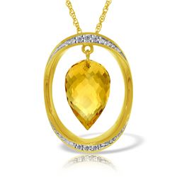 Genuine 9.6 ctw Citrine & Diamond Necklace Jewelry 14KT Yellow Gold - REF-109R6P