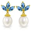 Genuine 9.5 ctw Blue Topaz & Pearl Earrings Jewelry 14KT Yellow Gold - REF-31T2A
