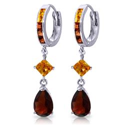 Genuine 5.15 ctw Garnet & Citrine Earrings Jewelry 14KT White Gold - REF-61H8X