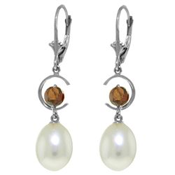 Genuine 9 ctw Pearl & Garnet Earrings Jewelry 14KT White Gold - REF-36X3M