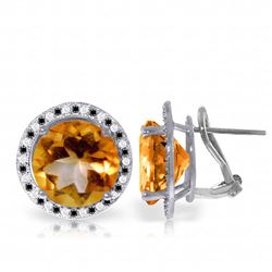 Genuine 12.4 ctw Citrine, White & Black Diamond Earrings Jewelry 14KT White Gold - REF-124A2K