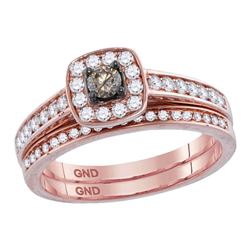 0.50 CTW Cognac-brown Color Diamond Bridal Ring 14KT Rose Gold - REF-67W4K