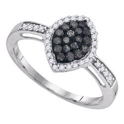 0.33 CTW Black Color Diamond Oval Cluster Ring 10KT White Gold - REF-18F2N