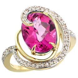 Natural 6.53 ctw pink-topaz & Diamond Engagement Ring 14K Yellow Gold - REF-72M8H