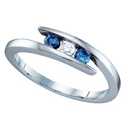 0.25 CTW Blue Color Diamond 3-stone Ring 10KT White Gold - REF-19K4W