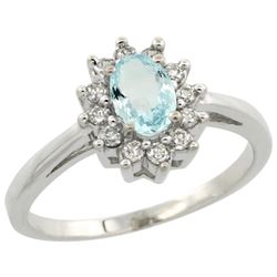 Natural 0.67 ctw Aquamarine & Diamond Engagement Ring 14K White Gold - REF-49Y9X