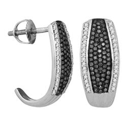 0.51 CTW Blue Color Diamond Half J Hoop Earrings 10KT White Gold - REF-52N4F