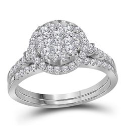 1.05 CTW Diamond Cluster Halo Bridal Engagement Ring 14KT White Gold - REF-87Y2X
