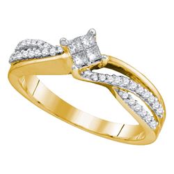 0.30 CTW Princess Diamond Cluster Promise Bridal Ring 14KT Yellow Gold - REF-49F5N