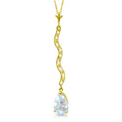 Genuine 1.79 ctw Aquamarine & Diamond Necklace Jewelry 14KT Yellow Gold - REF-36R8P