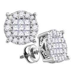 0.50 CTW Princess Diamond Soleil Cluster Earrings 14KT White Gold - REF-52M4H