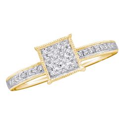 0.10 CTW Diamond Square Cluster Ring 10KT Yellow Gold - REF-11N2F