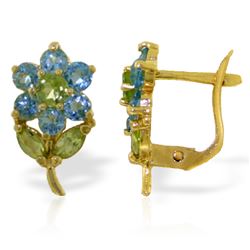 Genuine 2.12 ctw Blue Topaz & Peridot Earrings Jewelry 14KT Yellow Gold - REF-36R8P