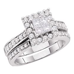 1.5 CTW Princess Diamond Halo Bridal Engagement Ring 14KT White Gold - REF-194N9F