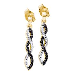 0.15 CTW Black Color Diamond Infinity Dangle Earrings 14KT Yellow Gold - REF-22K4W