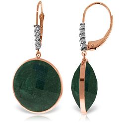 Genuine 46.15 ctw Green Sapphire Corundum & Diamond Earrings Jewelry 14KT Rose Gold - REF-78Y3F