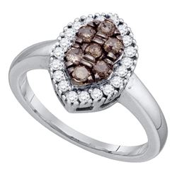 0.50 CTW Cognac-brown Color Cluster Oval-shape Diamond Ring 10KT White Gold - REF-37Y5X