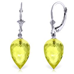 Genuine 18 ctw Quartz Lemon Earrings Jewelry 14KT White Gold - REF-30M3T