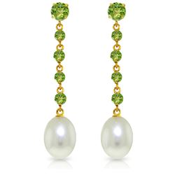 Genuine 10 ctw Peridot & Pearl Earrings Jewelry 14KT White Gold - REF-32R4P
