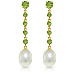 Genuine 10 ctw Peridot & Pearl Earrings Jewelry 14KT White Gold - REF-32R4P