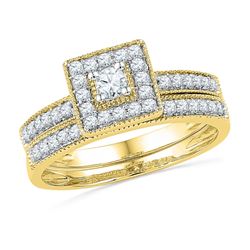 0.50 CTW Diamond Square Halo Bridal Engagement Ring 10KT Yellow Gold - REF-49W5K